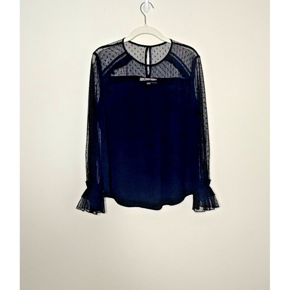 Loft Sz Sm Witchy Whimsigoth Dotted Tulle Accented Back Keyhole Button Back Top